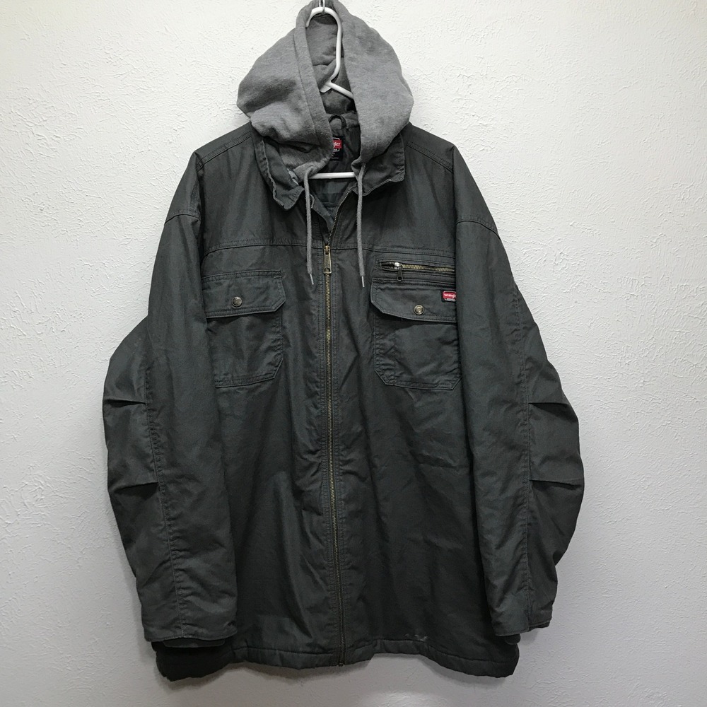 Wrangler Workwear Jacket Mens 3XL Gray Hooded Quilted Lined Canvas WW65202
